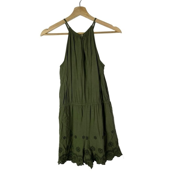 Mossimo Green High Neck Eyelet Lace Hem Mini Romper S - Picture 2 of 4